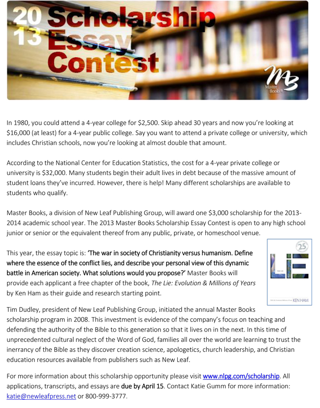 Creative writing scholarship contests 2014